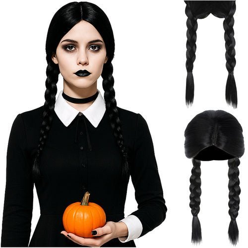Damenperücke mit 2 Zöpfen Schwarz – Lange Kunsthaar Perücke für Cosplay - Easy2sell - Deluxe