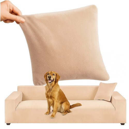 Ecksofa Bezug Samt Elastisch – Sofabezug Beige 190 - 230 cm inkl. Kissenbezug - Easy2sell - Deluxe