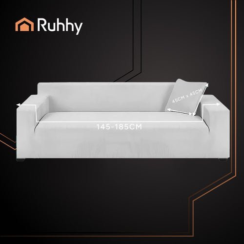 Ecksofa Bezug Samt Elastisch – Sofabezug Hellgrau 145 - 185 cm mit Kissen - Easy2sell - Deluxe