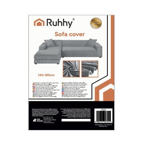 Ecksofa Bezug Samt Elastisch – Sofabezug Hellgrau 145 - 185 cm mit Kissen - Easy2sell - Deluxe