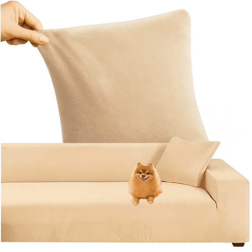 Ecksofabezug aus Samt – Elastische Sofa Abdeckung Beige 145 - 185 cm - Easy2sell - Deluxe