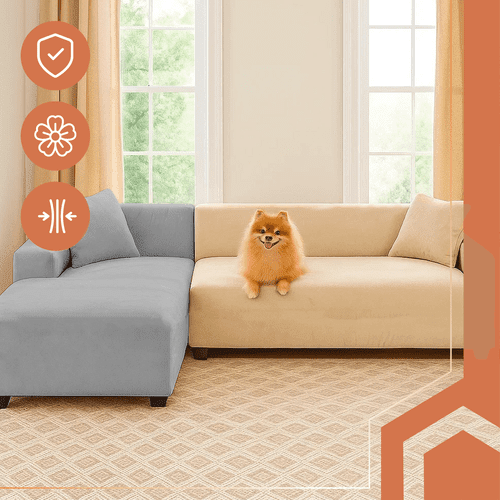 Ecksofabezug aus Samt – Elastische Sofa Abdeckung Beige 145 - 185 cm - Easy2sell - Deluxe
