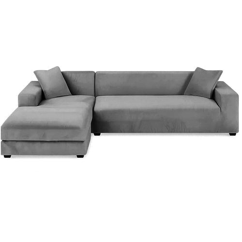 Ecksofabezug aus Samt – Elastische Sofahusse 190 - 230 cm Dunkelgrau - Easy2sell - Deluxe