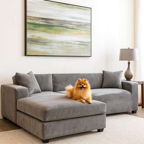 Ecksofabezug aus Samt – Elastische Sofahusse 190 - 230 cm Dunkelgrau - Easy2sell - Deluxe