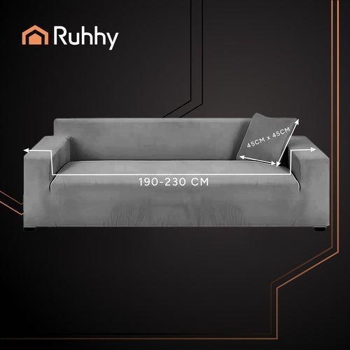 Ecksofabezug aus Samt – Elastische Sofahusse 190 - 230 cm Dunkelgrau - Easy2sell - Deluxe