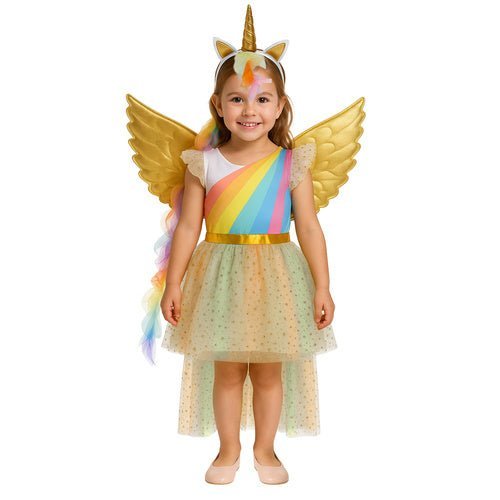 Einhornkostüm für Kinder – 3 - teiliges Set mit Kleid und Flügeln, 122 - 128 cm - Easy2sell - Deluxe