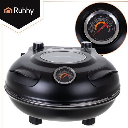 Elektrischer Pizzaofen 420°C mit Pizzastein 1200W Mini - Backofen Schwarz - Easy2sell - Deluxe