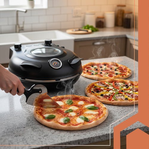 Elektrischer Pizzaofen 420°C mit Pizzastein 1200W Mini - Backofen Schwarz - Easy2sell - Deluxe