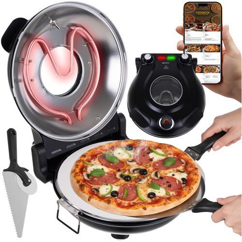 Elektrischer Pizzaofen 420°C mit Pizzastein 1200W Mini - Backofen Schwarz - Easy2sell - Deluxe
