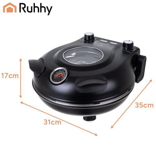 Elektrischer Pizzaofen 420°C mit Pizzastein 1200W Mini - Backofen Schwarz - Easy2sell - Deluxe