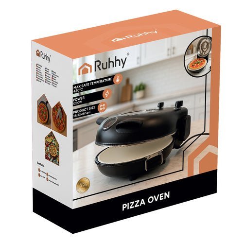 Elektrischer Pizzaofen 420°C mit Pizzastein 1200W Mini - Backofen Schwarz - Easy2sell - Deluxe