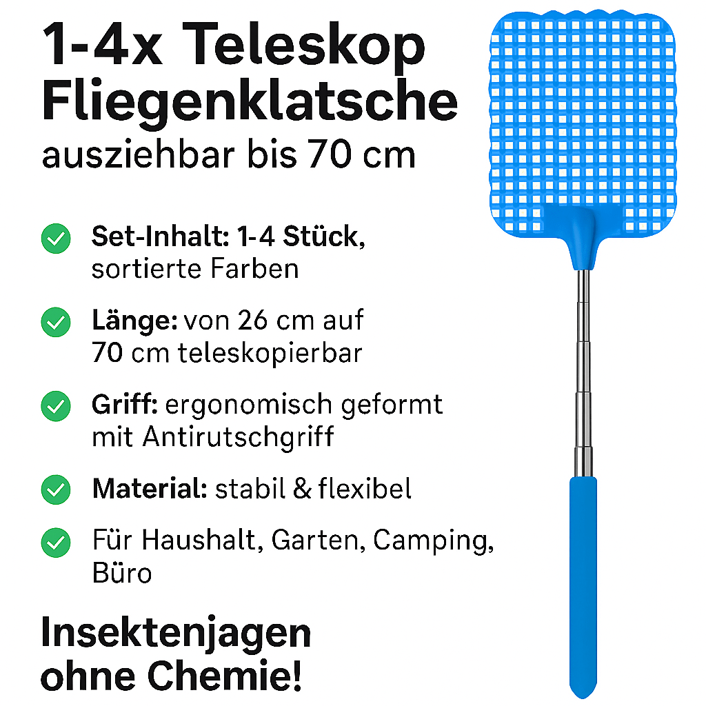 Fliegenklatsche Ausziehbar Teleskop Fliegen Klatsche Wespen Mücken Insekten Set - Easy2sell - Deluxe