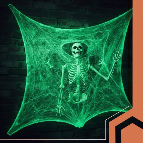 Fluoreszierendes Spinnennetz mit 20 Spinnen – Halloween Deko Set Schwarz - Easy2sell - Deluxe