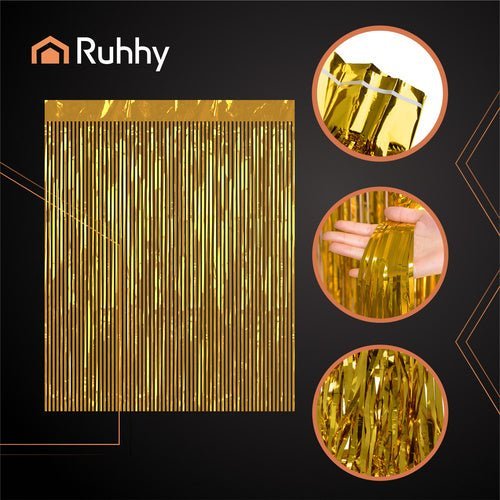 Fransenvorhang Gold 2er Set – Party Vorhang Selbstklebend 100x200cm - Easy2sell - Deluxe