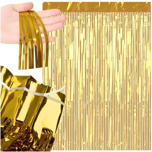 Fransenvorhang Gold 2er Set – Party Vorhang Selbstklebend 100x200cm - Easy2sell - Deluxe