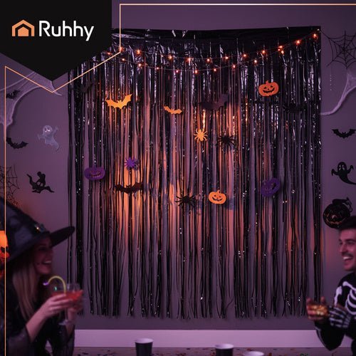 Fransenvorhang Schwarz 100x200cm – 2er Set Folienvorhang für Party Deko - Easy2sell - Deluxe