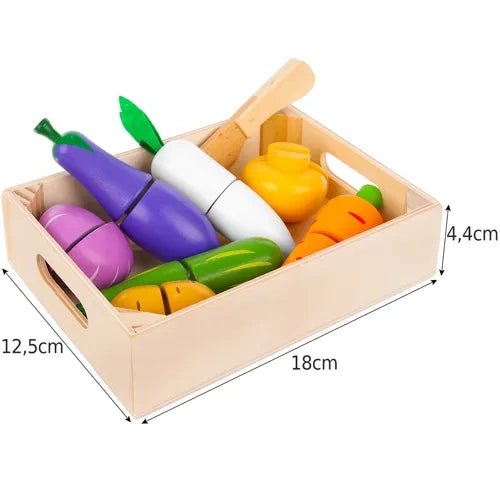 Gemüseschneideset aus Holz mit Klettverschluss – 9-teiliges Spielzeugset - Easy2sell-Deluxe