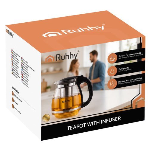 Glasteekanne 2L mit Sieb – Hitzebeständiger Krug für Tee und Kaffee - Easy2sell - Deluxe