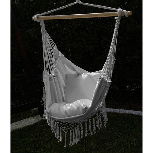 Hängesessel mit 2 Kissen – Brasilianischer Hängestuhl aus Baumwolle, Grau - Easy2sell - Deluxe
