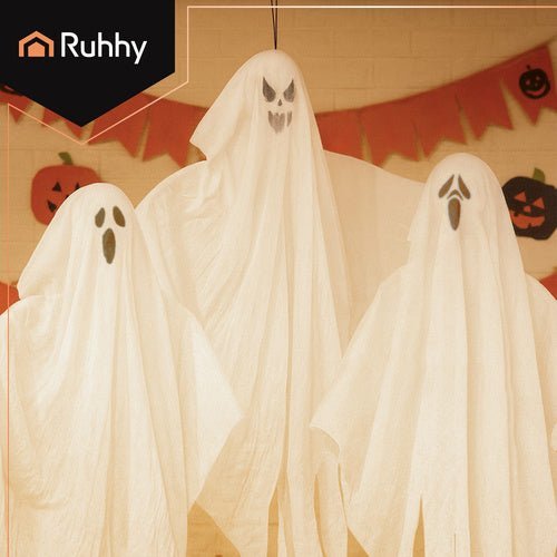 Halloween Geister Hängedeko 3er - Set – Weißer Stoff, 75 cm Grusel - Dekoration - Easy2sell - Deluxe