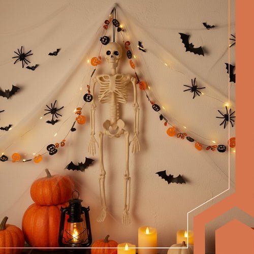 Halloween Skelett Hängedeko – Bewegliche Gliedmaßen, 40 cm, Weiß, ABS - Easy2sell - Deluxe