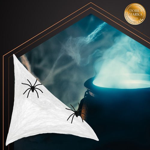 Halloween Spinnennetz mit 2 Spinnen – Weißes Deko - Set Dehnbar bis 2,5m2 - Easy2sell - Deluxe