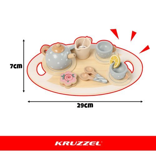 Holz - Teeservice für Kinder – 14 - teiliges Spielset aus Holz in Grau - Easy2sell - Deluxe