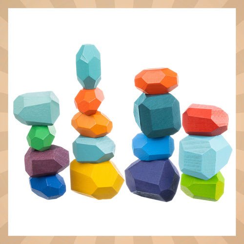 Holzbausteine Set für Kinder – 16 Bunte Bauklötze aus Holz zum Spielen - Easy2sell - Deluxe