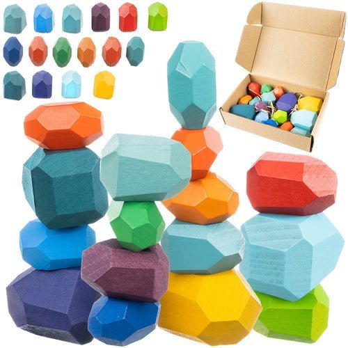 Holzbausteine Set für Kinder – 16 Bunte Bauklötze aus Holz zum Spielen - Easy2sell - Deluxe
