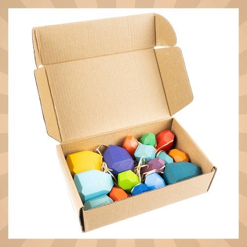 Holzbausteine Set für Kinder – 16 Bunte Bauklötze aus Holz zum Spielen - Easy2sell - Deluxe