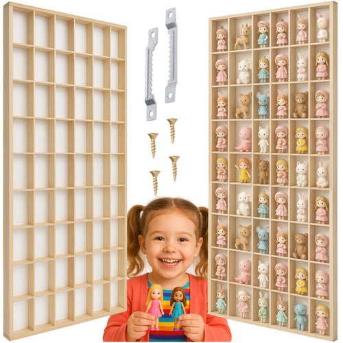 Holzregal für Puppen 54 Fächer 10 cm Sperrholz beige 104x46x4,5 cm Wandregal