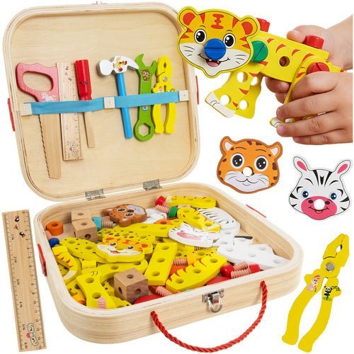 Holzwerkzeugkasten Kinder – 10 - teiliges DIY Konstruktionsspielzeug Set - Easy2sell - Deluxe