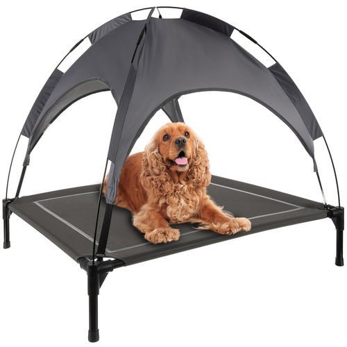 Hundebett XXL mit Dach – Outdoor Hundehochbett, Graphitgrau, 90x90 cm - Easy2sell - Deluxe