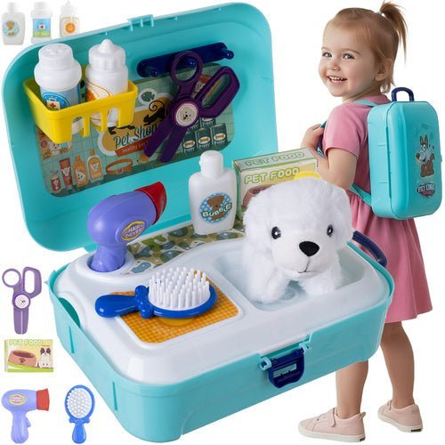 Hundepflegeset Spielzeug im Rucksack – 9 - teiliges Set mit Plüschhund - Easy2sell - Deluxe