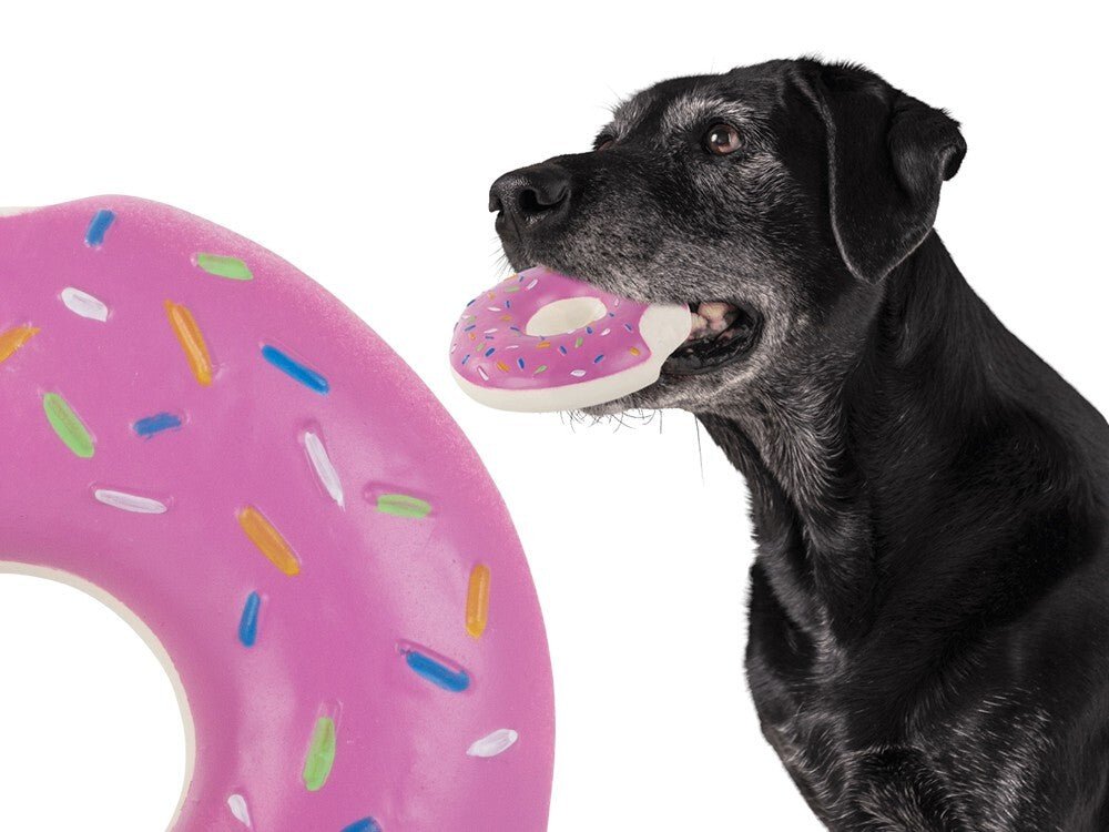 Hundespielzeug Welpenspielzeug Gummi Donut rosa Qietscher Hunde Spielzeug 14cm - Easy2sell - Deluxe