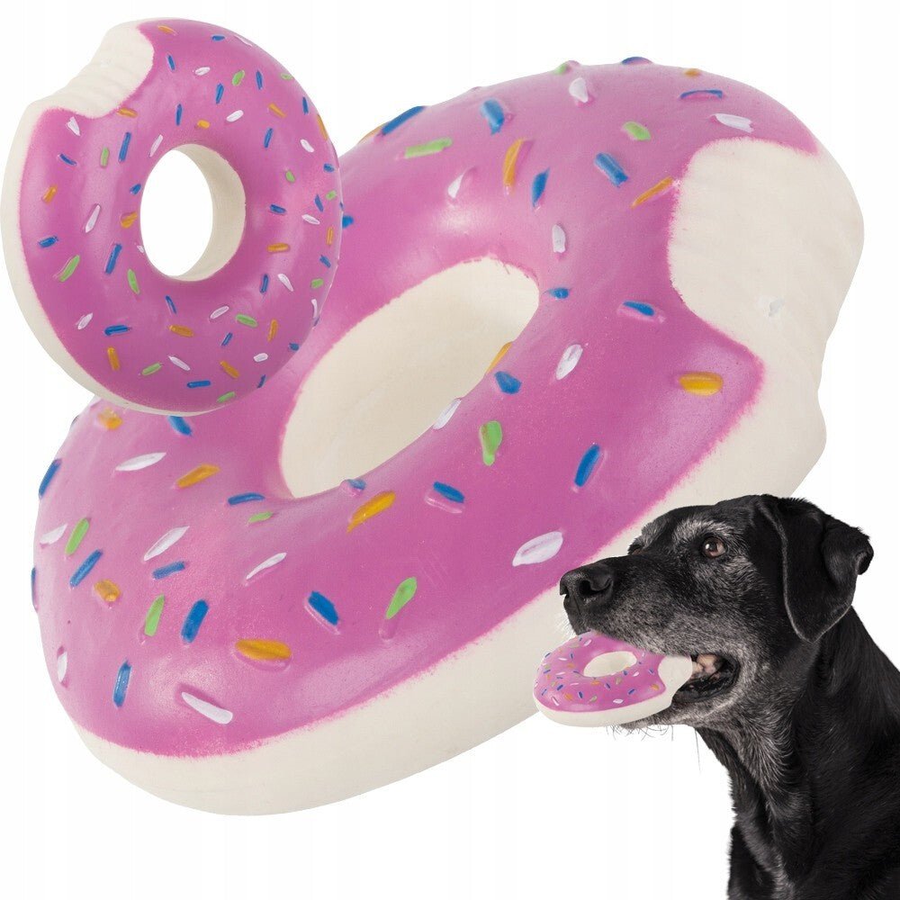 Hundespielzeug Welpenspielzeug Gummi Donut rosa Qietscher Hunde Spielzeug 14cm - Easy2sell - Deluxe