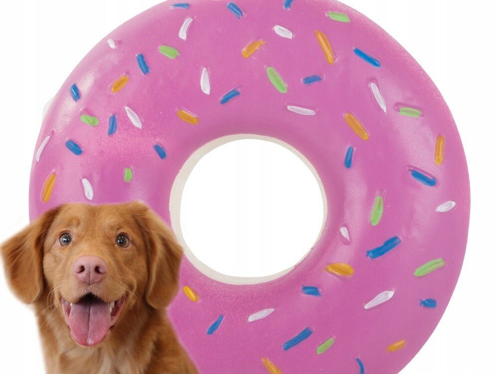 Hundespielzeug Welpenspielzeug Gummi Donut rosa Qietscher Hunde Spielzeug 14cm - Easy2sell - Deluxe