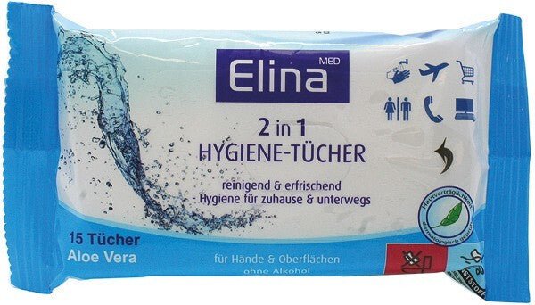 Hygiene Tücher Elina 2in1 15 Stück Feuchttücher für Hände & Flächen - 20x12cm - Easy2sell - Deluxe