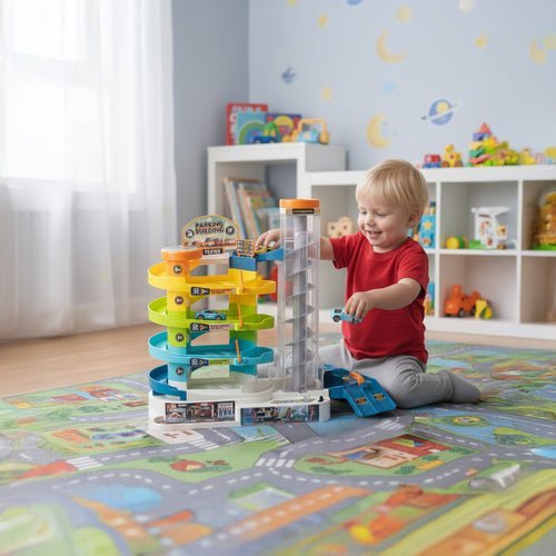 Interaktive Parkgarage mit 5 Ebenen – Spielzeug Parkhaus mit 6 Autos - Easy2sell - Deluxe