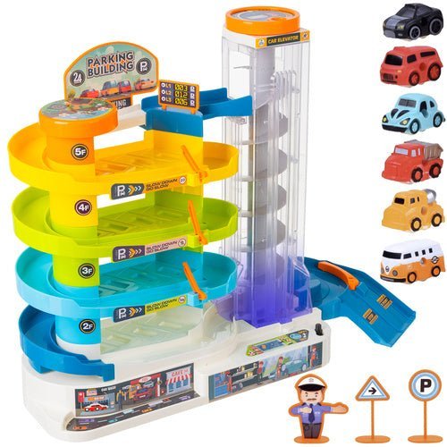 Interaktive Parkgarage mit 5 Ebenen – Spielzeug Parkhaus mit 6 Autos - Easy2sell - Deluxe