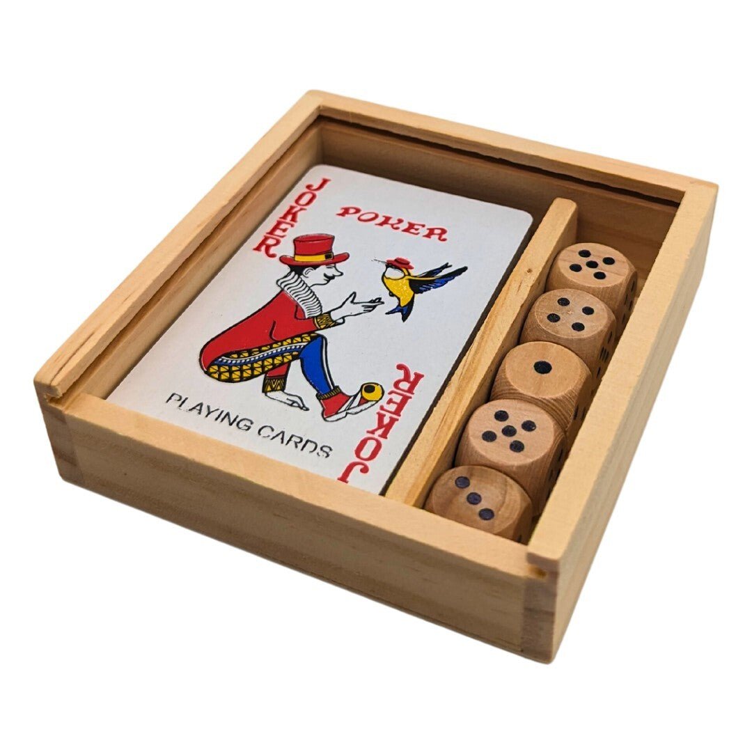Kartenspiel Skat Poker mit 5x Würfel Spiele Set Reisen Naturholz Festivalking® - Easy2sell - Deluxe