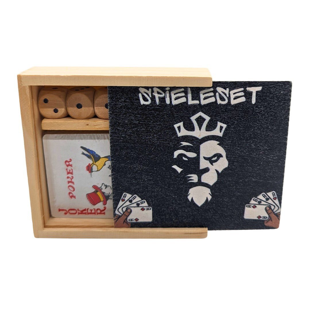 Kartenspiel Skat Poker mit 5x Würfel Spiele Set Reisen Naturholz Festivalking® - Easy2sell - Deluxe