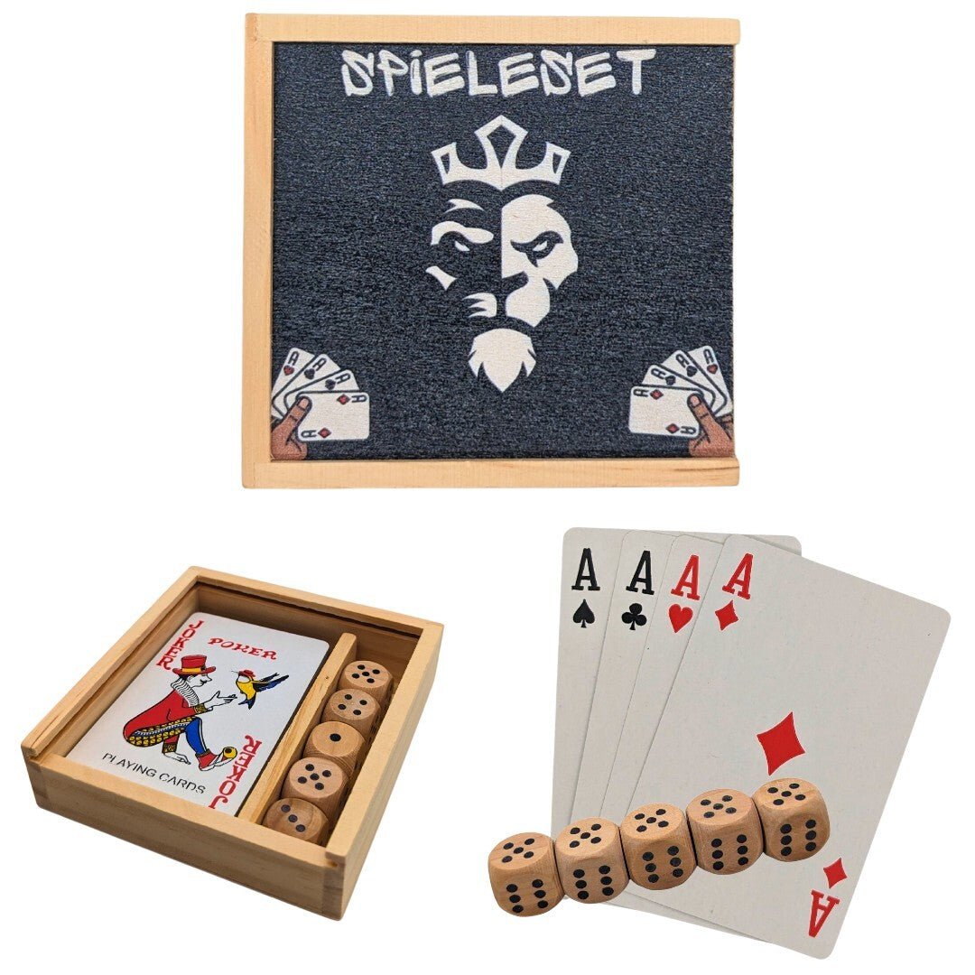 Kartenspiel Skat Poker mit 5x Würfel Spiele Set Reisen Naturholz Festivalking® - Easy2sell - Deluxe