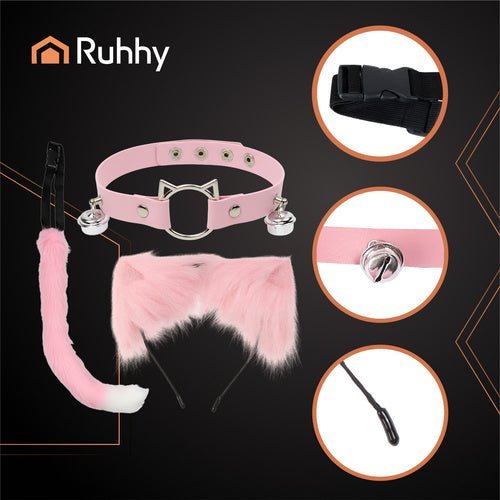 Katzenkostüm und Fuchskostüm Set – 3 - teiliges Verkleidung Set in Rosa - Easy2sell - Deluxe