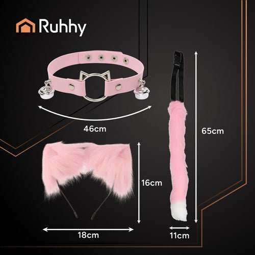 Katzenkostüm und Fuchskostüm Set – 3 - teiliges Verkleidung Set in Rosa - Easy2sell - Deluxe