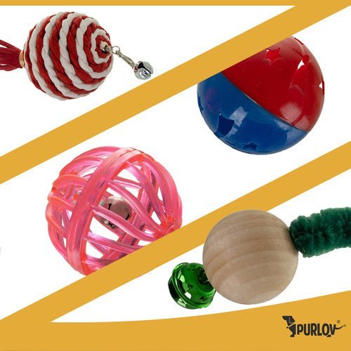 Katzenspielzeug Set 6 - teilig – Weihnachtsstrumpf mit Bällen und Federn - Easy2sell - Deluxe