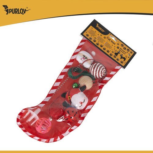 Katzenspielzeug Set 6 - teilig – Weihnachtsstrumpf mit Bällen und Federn - Easy2sell - Deluxe