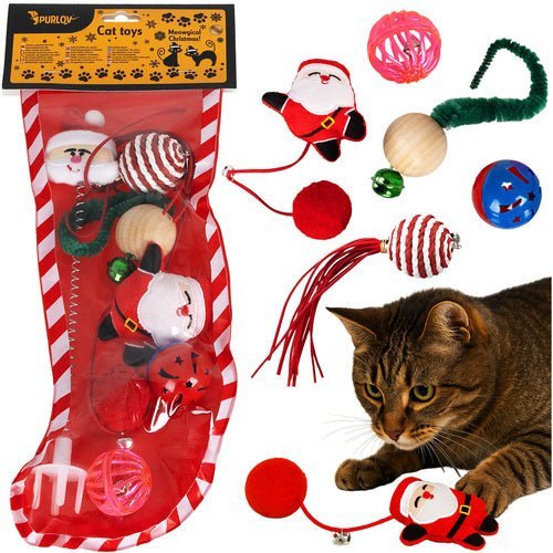 Katzenspielzeug Set 6 - teilig – Weihnachtsstrumpf mit Bällen und Federn - Easy2sell - Deluxe