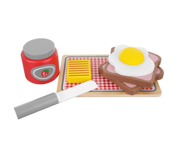 Kinder Toaster Set aus Holz – 8 - teiliges Frühstücksset Spielzeug Mehrfarbig - Easy2sell - Deluxe