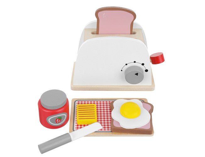 Kinder Toaster Set aus Holz – 8 - teiliges Frühstücksset Spielzeug Mehrfarbig - Easy2sell - Deluxe